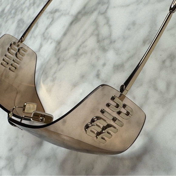 Miu Miu Brown Gradient Rimless Logo Sunglasses 80MM - Picture 5 of 8